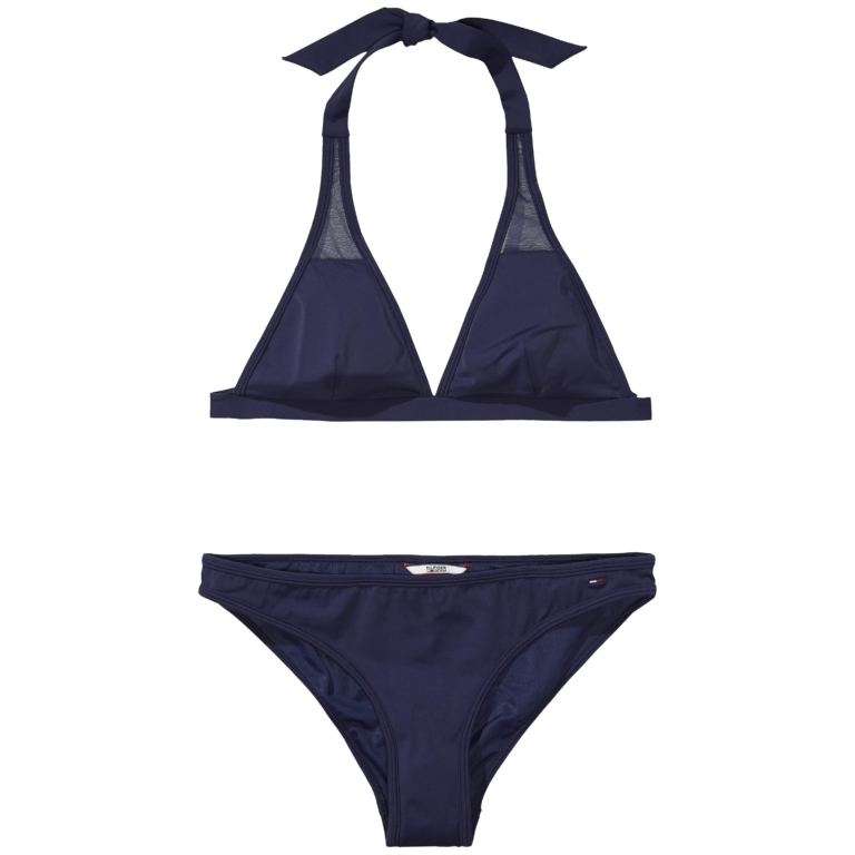 Shell Bandeau Underwire Push Up Frill Trim High Leg Bikini Set - Blue