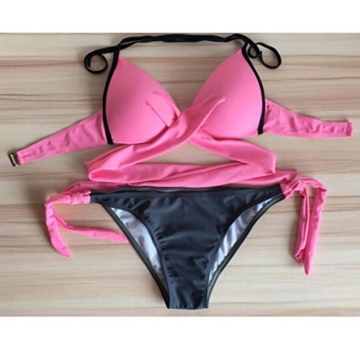 OverDose Damen Push-up gepolsterter BH Badeanzug Bade Frauen Bikini Sets Bademode（Pink,M) - 3