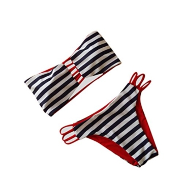 OverDose Frauen Streifen Bikini Sets Damen Bademode Push-Up Gepolsterter BH Badeanzug Beachwear(A-Multicolor,L) - 1