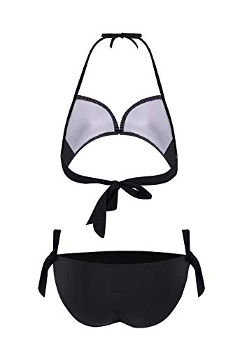 Cassiecy Bikini Damen Set Push Up Zweiteilige Bademode Neckholder Bikini High Waist Bikinihose Split Badeanzug Strandkleidung（schwarz,s） - 5