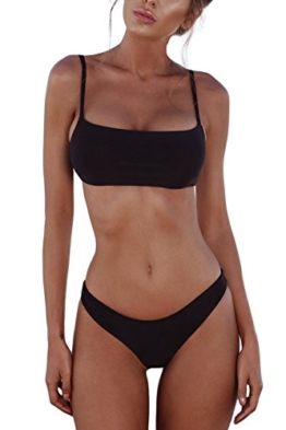 Cassiecy Damen Bikini Set Push Up Bustier Zweiteilig Sommer Sportliches Bademode Strand Bikini(Schwarz,L) - 1