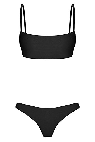 Cassiecy Damen Bikini Set Push Up Bustier Zweiteilig Sommer Sportliches Bademode Strand Bikini(Schwarz,L) - 5