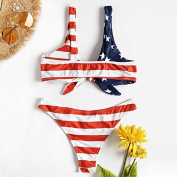 JewelryWe Sexy Damen Bikini-Sets USA Flagge Knoten Push Up Gepolstert Bustier Bikinislip Badeanzug Bademode, S - 3