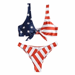 JewelryWe Sexy Damen Bikini-Sets USA Flagge Knoten Push Up Gepolstert Bustier Bikinislip Badeanzug Bademode, S - 1