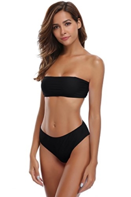 SHEKINI Damen Bandeau Bikini Set Abnehmbar Neckholder Gepolstert Badeanzug Badeanzüge (Medium, Schwarz) - 1