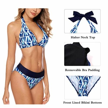 Aidotop Damen Bikini Set Triangel Badeanzug Strand Ties Zweiteiliger Bademode Bikinihose（Blue Geometry,XL - 4