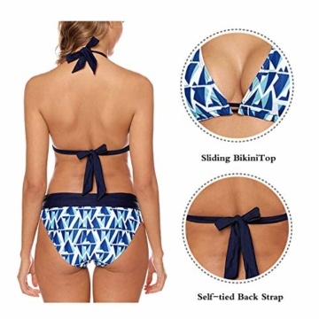 Aidotop Damen Bikini Set Triangel Badeanzug Strand Ties Zweiteiliger Bademode Bikinihose（Blue Geometry,XL - 5