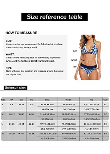 Aidotop Damen Bikini Set Triangel Badeanzug Strand Ties Zweiteiliger Bademode Bikinihose（Blue Geometry,XL - 6