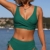 Beachsissi Damen Hoch taillierte Badeanzüge Criss Cross Drawstring Side Bikini Sets Lace Up 2 Stück Badeanzüge, Grün, M - 3