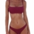 Cassiecy Damen Bikini Set Push Up Gepolstert Bustier Zweiteilig Sommer Sportliches Bademode Strand Bikini(Weinrot,M) - 1