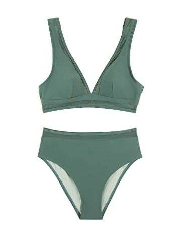 CUPSHE Damen-Bikini-Badeanzüge Badeanzüge 2-teiliges Bikini-Set mit tiefem V-Ausschnitt, mittlerer Taille, rückenfrei, M, grün - 5