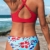 CUPSHE Damen Bikini Set Knot Triangel Bikini Swimsuit Blumenmuster Low Rise Bademode Zweiteiliger Badeanzug Rot/Blau M - 2