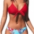 CUPSHE Damen Bikini Set Knot Triangel Bikini Swimsuit Blumenmuster Low Rise Bademode Zweiteiliger Badeanzug Rot/Blau M - 1