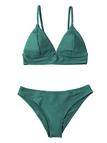 CUPSHE Damen Bikini Set Triangel Bikini Bademode Low Rise Brazilian Gerippter Zweiteiliger Badeanzug Swimsuit Grasgrün S - 1