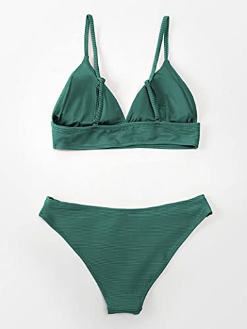 CUPSHE Damen Bikini Set Triangel Bikini Bademode Low Rise Brazilian Gerippter Zweiteiliger Badeanzug Swimsuit Grasgrün S - 6