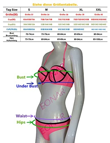 EONAR Damen Seitlich Gebunden Bikini-Sets Abnehmbar Bademode Push-up-Bikinioberteil mit Nackenträger, mehrfarbig, L - 2