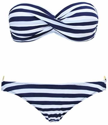 EUDOLAH Damen Bandeau Padded Bikini-Set Trägerlosen Badeanzug Push Up (M, A-Blaue Streifen) - 3