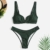 ZAFUL Damen Bikini Set, Zweiteilige Gerippter Bikini-Oberteil mit V-Verkabelung High Cut Bademode Sexy Swimsuit Sommer (Mittleres Waldgrün, M) - 5