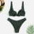 ZAFUL Damen Bikini Set, Zweiteilige Gerippter Bikini-Oberteil mit V-Verkabelung High Cut Bademode Sexy Swimsuit Sommer (Mittleres Waldgrün, M) - 6